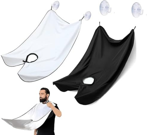 Zwenjuan Bart Schürze,2 Stück Lätzchen für Bart BartSchürze für Bartgestaltung,BartSchürze für Bartgestaltung Wasserdichtes Antihaft-Haarfänger Pflegetuch,mit 4 Saugnäpfen,Geschenke für Männer