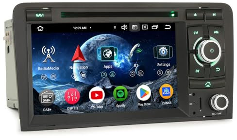 Erisin 7 Zoll 8-Kern 4GB+64GB Android 14 Autoradio Bluetooth mit CD Player Für Audi A3 (2003-2011) S3 RS3 RNSE-PU Unterstützt GPS Navigation CarPlay Android Auto DAB+ WiFi DSP USB OBD2 IPS-Bildschirm