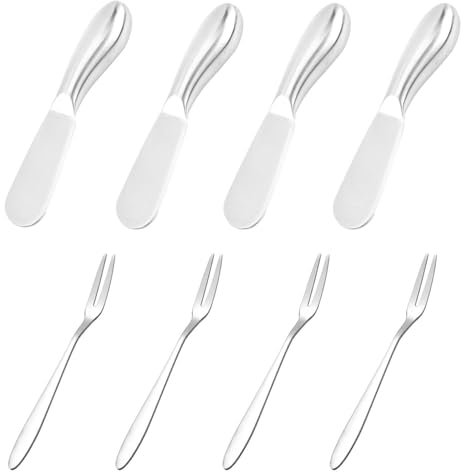 Cuchillos Para Queso De 4 Piezas Y Tenedores De Dos Puntas De 4 Piezas, Cubiertos De Acero Inoxidable, Tenedores Duraderos, Esparcidores De Alimentos, Herramientas Para Hornear