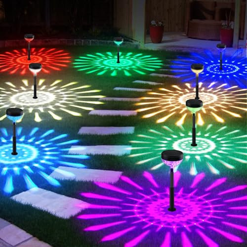 SonPen Solarlampen für Außen Garten mit Farbwechsel, 8 Stück 1200mah Solarleuchten mit Warmweiß und RGB Modi, IP65 Wasserdichte Solar Gartenbeleuchtung für Rasen Terrasse Balkon Hof