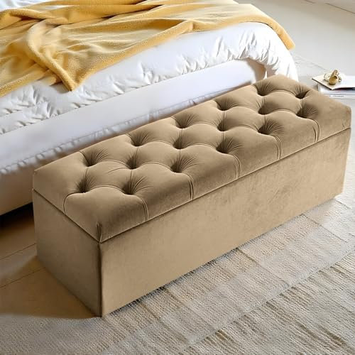 Harveys Living Chesterfield Ottoman Storage Box - Fabric Button Style Engineered Wood Luxurious Plush Velvet Ottoman Storage Bench - (Mink, No Legs)
