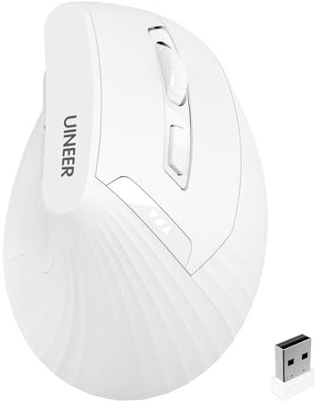 Uineer Vertical Mouse Wireless, 2.4G Rechargeable Mouse with Battery Indicator,4 level DPI,Ergonomic Design for Comfort and Reduced Wrist Strain, Ideal for Home And Office Use (White)