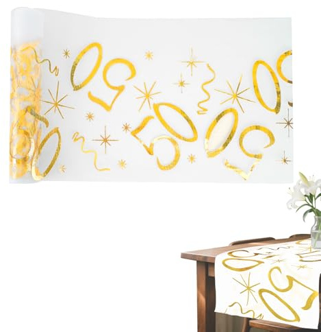 50 Geburtstag Deko Tischläufer Gold, 50 Geburtstag Mann/Frauen Tischdeko Goldene Hochzeit, 28cm X 10m Tischläufer, Tischband Goldene Hochzeit Deko(50)