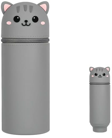 AUYAO 2-in-1 Silikon Federmäppchen Kawaii Federtasche aus Weichem | Silikon Schulmäppchen für Mädchen Junge Mäppchen Tiere Stifthalter Einziehbares Federmappe Federmäppchen Reißverschluss