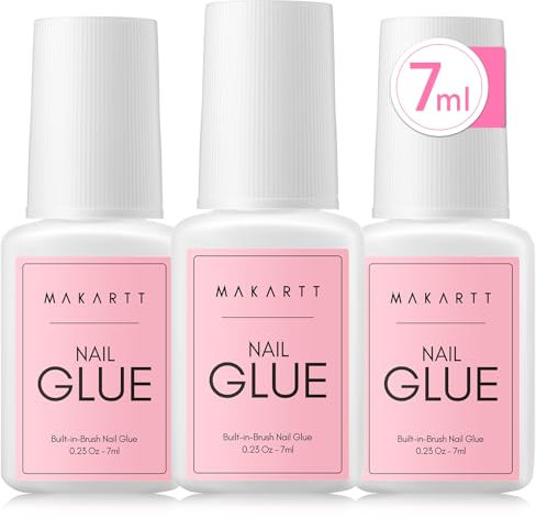 Makartt 3PCS Colle Faux Ongles Extra Forte avec Pinceau, 7ml Colle Ongle Professionnelle pour Ongles Acryliques, Faux Ongles ou Ongles Cassés, Nail Glue Longue Tenue pour Usage en Salon