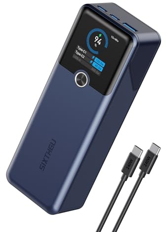 SIXTHGU 200W Laptop Bank, 20000mAh 3-Port Charger with PD 3.1 Fast Charging, Smart Display, for Outdoor, Compatible with iPhone 17/16/15/14 Series,iPad, and More
