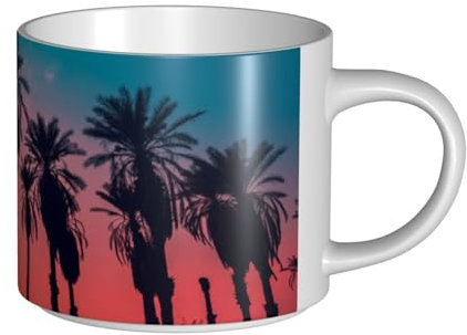 WSHFFILO Palm Tree Sunset Printed Large-Capacity Ceramic Mugs Featured Coffee Mug