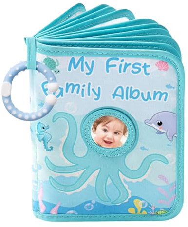 Baby-Fotobuch – weiches Stoffalbum mit Oktopus-Motiv, Erinnerungsbuch für die erste, für T0ddler, für 10,2 x 15,2 cm große Fotos in Stoff-Fotofächern, waschbarer Plüsch für Neugeborene