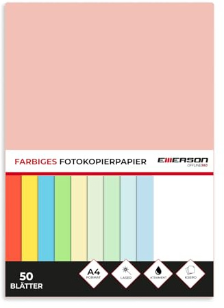 Emerson Farbiges Druckerpapier A4 Rosa – 50 Blatt | 80 g/m² 210 x 297 mm | Drucker: Laser, Inkjet, Fotokopie, Fax | Vielseitiges Papier zum Kopieren, Basteln
