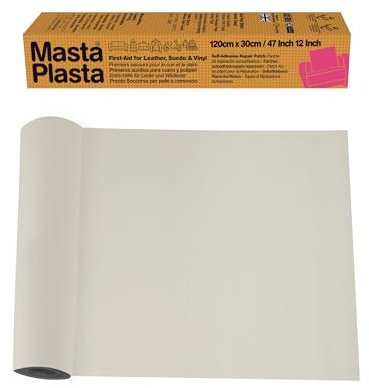 Leather Repair Patch Self Adhesive for Sofa, Car Seat – Ivory 120×30cm | The original all‑in‑one leather repair kit by MastaPlasta – upholstery‑quality, no PVC! Made in the UK. No tools needed