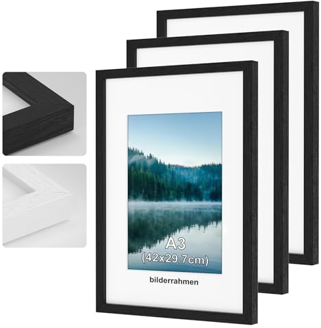 COMPOLICY 3 Pièces Cadre Photo A3 Noir Cadres Photo Bois 30x42cm Capacités de Pose au Sol et au Mur Cadre Photo pour Photos, Images, Affiches