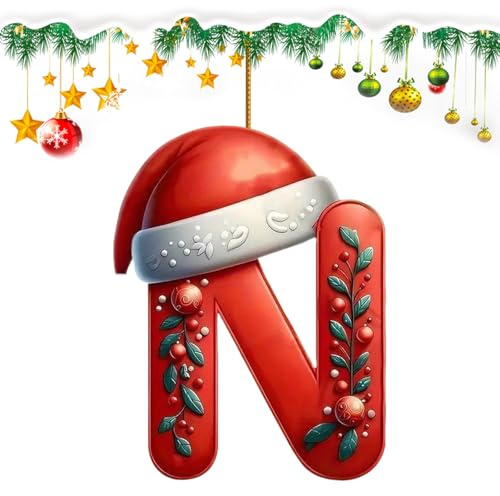 26 Letter Christmas Decoration, Personalised Christmas Tree decoration Letter Baubles Hanging Ornaments, DIY Home Party Festival Decor (N)