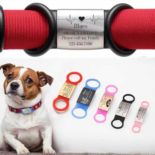 Personalisierbare Haustier-ID-Tag zum Aufschieben, S/M/L/XL für kleine, mittelgroße und große Hunde und Katzen, individuelle Silikon-Hunde- und Katzenmarke mit Namen + Kontaktinformationen, leise