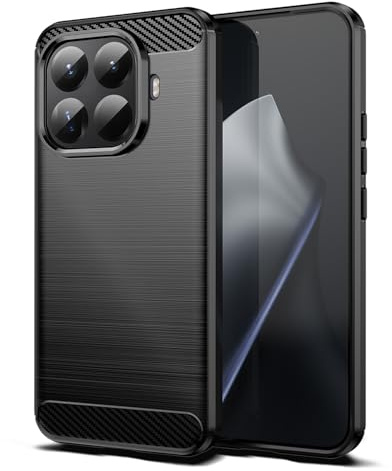 Qiinogow Ultradünne Handyhülle für Xiaomi 15T Pro, Schwarz | Kohlefaser Textur Handyhülle mit Stoßfest Kratzfest, Gebürstete Oberfläche, aus TPU