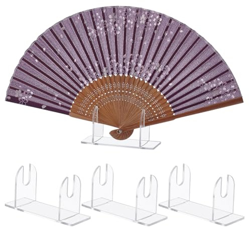 AHANDMAKER 4 Pack Acrylic Fan Display Stand Clear Fan Holder Base Desk Display Stand for Traditional Japanese Chinese Folding Handheld Fan Office Shelfie Desk Decor