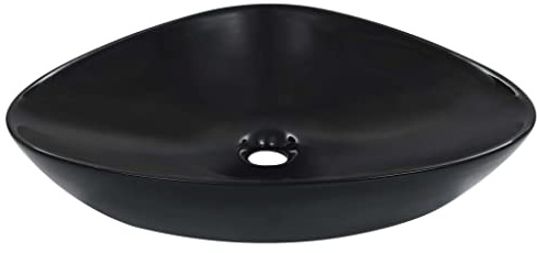 Evier Cuisine,Lavabo 58,5 x 39 x 14 cm Céramique Noir,Meuble Lave Main Wc pour Cuisine, Wc d'invités