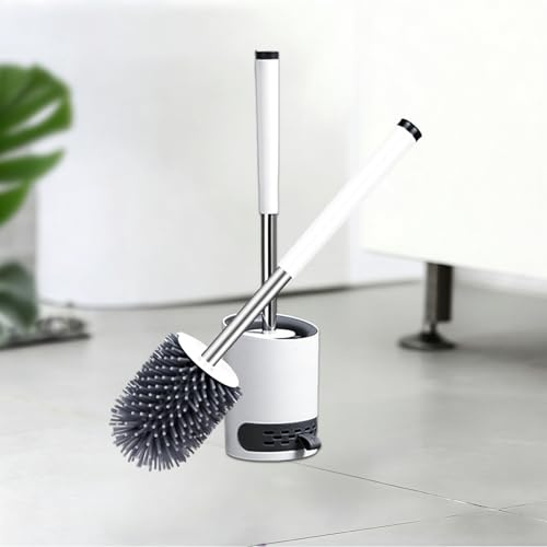Silikon Klobürste mit Halter – Antibakteriell & Kein Spritzwasser, WC Bürste Hygienisch, Toilettenbürste Set Weiß, Geruchsarm, Weiche Reinigungsborsten – Nicoman (Round)