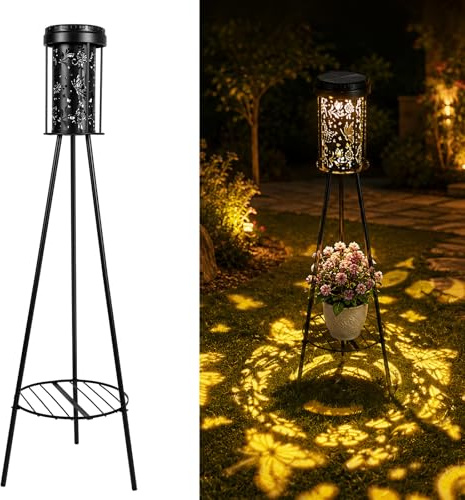 Liyade Schmetterling Solar-Stehlampe, 1 Stück, mit Pflanzenständer | Wetterfeste Gartendekoration für Terrasse, Garten, Hof und Wege