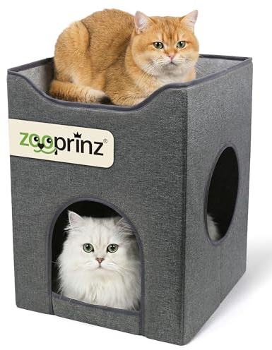 zooprinz Katzenhöhle 36x36x46,5 cm anthrazit mit Kissen | Cat Cave und Kuschelhöhle, Katzenbett für Indoor-Katzen, Katzenhaus als Versteck und Liegeplatz für große Katzen