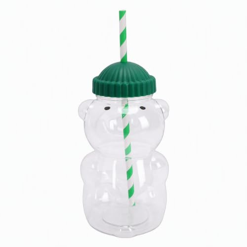 SENECESLI Taza de Cristal con Forma de Oso, Taza con Pajita de Oso de Miel, de Vidrio con Tapas y Pajitas, Lindas, para Sorber, café, Cerveza, Vino, Cóctel, Bebidas,