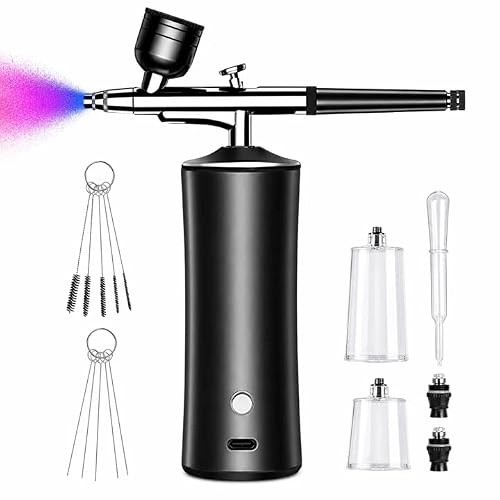 Airbrush Set Mit Kompressor,Wiederaufladbare Airbrush Mit 2 Düse,Wireless Airbrush Set,Tragbare Air Brush Kompressor-Set For Makeup,Tattoo-Modellierung,Kuchendekoration,Wiederaufladbar,Nail Art