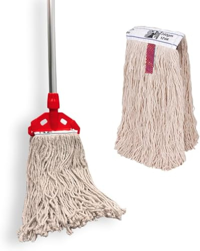 AVERN Industrial Mop Flat Kentucky String Mops 12oz Floor Mop with 2 Reusable Mops & Handle , Heavy Duty Commercial Mops for Home Mall,Factories,Warehouses,Office Stairs