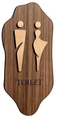 Segnale Adesivo WC Segnaletica in legno for porta del bagno for uomini e donne, insegna for il pubblico, adesivo da parete for WC dell'hotel(Color-03,20x10cm)