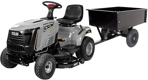 TEXAS TTS108H Profi Aufsitzrasenmäher Set mit Kippanhänger – 108cm Schnittbreite, 452ccm Motor, Hydrostat, Bioklip, LED-Licht, Rasentraktor für große Flächen
