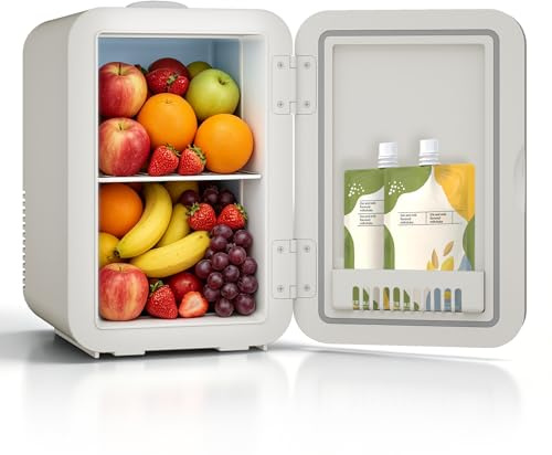 YOURLITE Mini Frigo de Chambre 8L,Mini-Réfrigérateur,Froid/Chaud,Beige | Fonction Chaud Froid, Silencieux, Étagères Réglables, AC/DC 12V 240V, Pour Cosmétique Nourriture Boissons, Chambre, Voiture