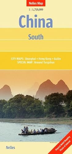 China : South: 1:1.750.000: City maps: Shanghai, Hong Kong. Pysical Relief Mapping, Places of Interest (Nelles Map)
