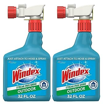 Windex Outdoor Window and Glass Cleaner for Hose Ammonia Free, Concentrated Formula for Deep Outdoor Clean, Patio Cleaner, Compatible With All Hoses, 32 Fl Oz (Pack of 2)