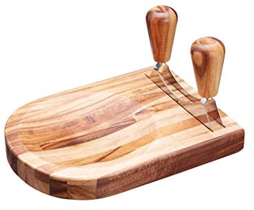 Natural Elements Double Mezzaluna Chopper with Wooden Herb Chopping Board, 2 Piece Set, 14 x 18 x 25cm, Silver