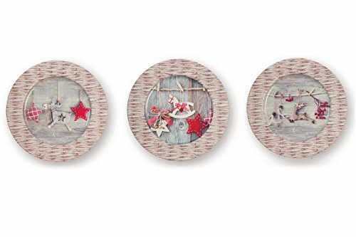 Villa d'Este Home Tivoli Xmas Set Sottopiatti, Latta, Multicoloree, 33,000, 33x33x1.5 cm, 3 unità