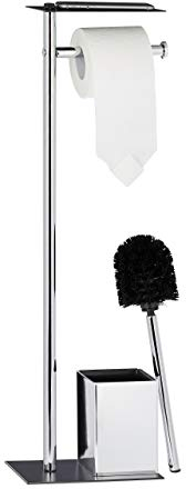 Relaxdays, Toilettenbürste u. Bürstenhalter, HxBxT 66 x 20 x 13 cm, schwarz-Silber WC Garnitur mit Toilettenpapierhalter, 13,5 x 20 x 66,5 cm