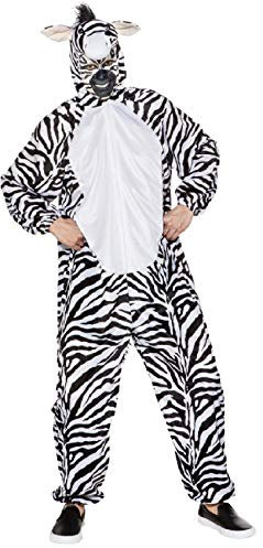 O7256-48-52 weiß-schwarz Damen Herren Zebra Kostüm Overall Gr.48-52