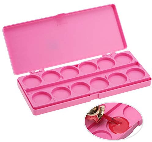 Paint Palette Color Mixing Case, 24 Grid Nail Art Painting Watercolor Pigment Manicure Drawing Tray, 7.4 * 3.0 * 0.8inch(Rose Red)