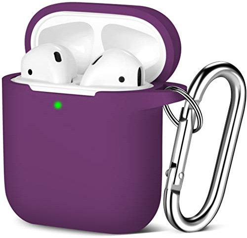Maledan Kompatibel mit AirPods Hülle AirPods Case Apple Airpods 2 & 1, Voller Schutz Silikon Schutzhülle (Front LED Sichtbar) mit karabiner, Pflaume