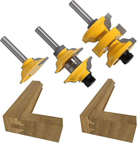 Pangocho JINchao-router bits, Entry Interior Tenon Door Router Bit Set, Matched Router Bits Carving For Wood, 8mm 12mm Shank 3pcs, for Home & DIY (Cutting Edge Length : 12mm shank)