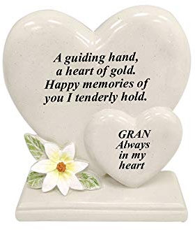 Personalisiertes Grabschmuck/Gedenktafel mit Doppelherzen | Grabdekoration Geschenk in der liebevollen Erinnerung an Ihre geliebten Verstorbenen (Gran)