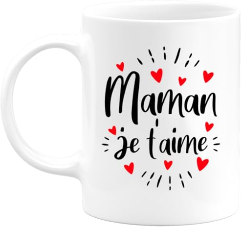 quotedazur - Mug Cadeau Maman - Maman Je T'aime - Tasse Cadeau Fête Des Mères - Blanc/Céramique