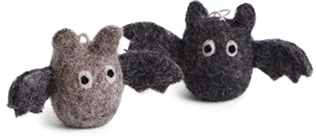 Gry & SIF handgemachte Fledermaus-Anhänger aus Filz, Fledermaus Deko, Halloweendeko innen, Herbstdeko, Halloween Dekoration zum Aufhängen oder Hinstellen I Fledermäuse 2er Set