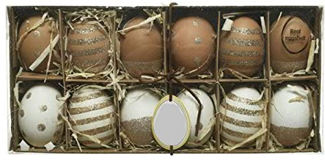 12 Deko-Eier Hühnereier Ostereier weiß/Gold braun/Gold Natur Ostern