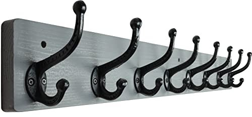 WEBI Garderobenleiste,Wandgarderobe mit 8 Haken Gusseisen,Garderobenhaken Wand,Kleiderhaken Wand Garderobe für Mäntel,Jacken,Grau