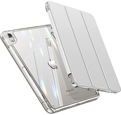 INFILAND Compatible with iPad Air 6th Generation Case 11 inch, iPad Air 5th/4th Generation Case 2020 10.9 inch with Crystal Clear Back & Frame [ Anti-Yellowing ] with Pencil Holder (Silver)