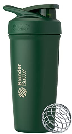 BlenderBottle Strada Shaker Cup Insulated Stainless Steel Water Bottle with Wire Whisk, 24-Ounce, Forest