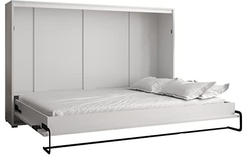 KRYSPOL Bett im Schrank Home, Ebenen, Schlafzimmer, Jugenzimmer, Modern Design (Weiß matt + Old Style, 140 x 200 cm)