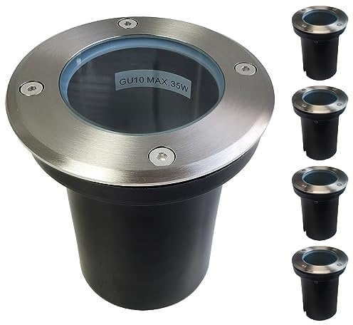 EBION Outdoor Ground Lights,IP67 Waterproof Decking Buried Lights,4 Pack Walk Over Round Outdoor Landscape Light for Pathway, Driveway,Deck,Step,Garden,Max 35W 240V GU10 (Bulbs not Include)
