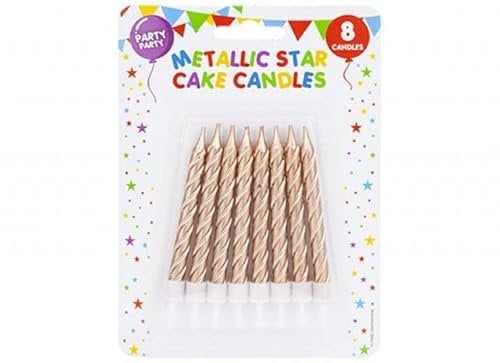 Stunning Metallic Rose Gold Cake Candles with Holder - 75mm (Pack of 8) - Elegant & Dazzling Design - Perfect for Birthdays, Special Occasions & Celebrations