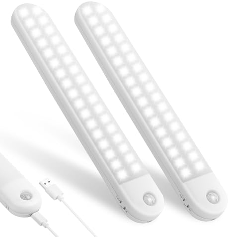 Vicloon LED Schrankbeleuchtung - 2 Stück Sensor Licht Mit Bewegungsmelder & Magnetstreifen, 5 Farben, Stufenloses Dimmen, USB Wiederaufladbar für Küche, Kleiderschrank