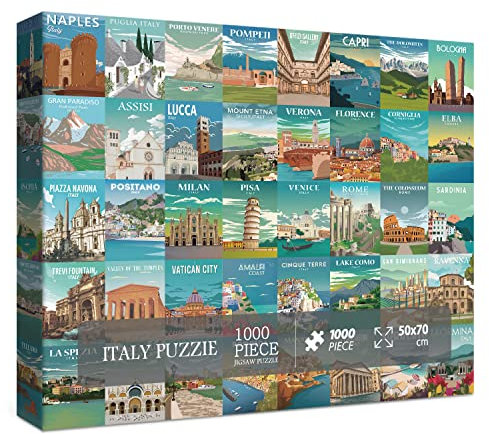 Italy Puzzle 1000 Piece for Adults, Cinque Terre Rome Travel Jigsaw Puzzles City Florence, Europe Landscape Nature Puzzle for Adults Scenery 27.5 x 19.7 in
